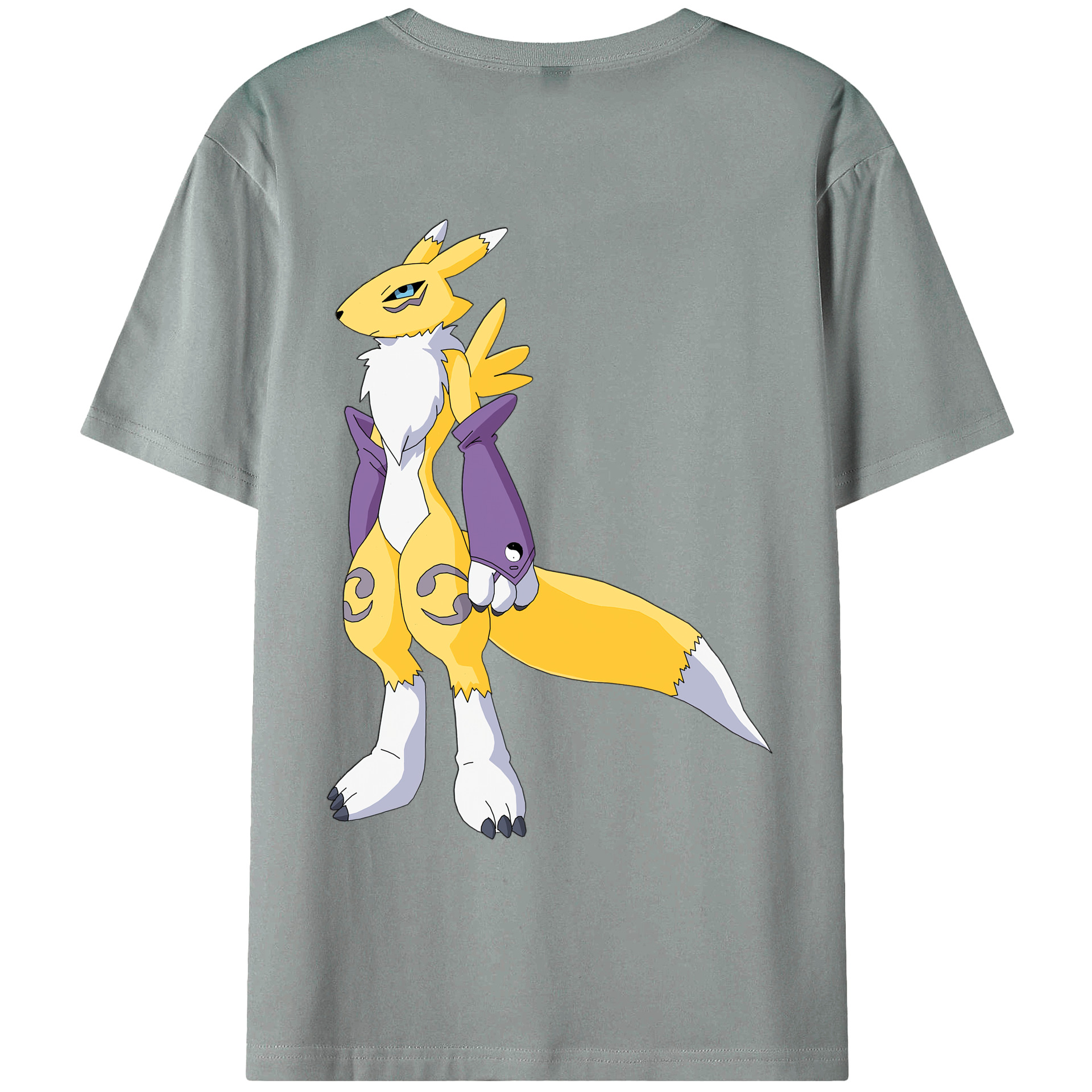 （画像用） Digimon デジタルモンスター/デジモン 綿100％ メンズ半袖Tシャツ（バックプリント） 通気性